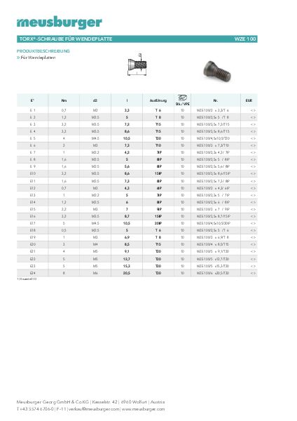 Torx®-Schraube für Wendeplatte Wendeplattenwerkzeuge WZE 100